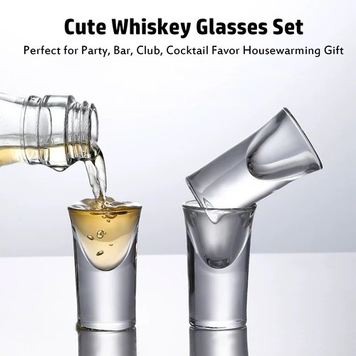 Mini Shot Glasses Set of 6, 0.5oz/15ml Clear Small Bullet Cups with Heavy Base, Cute Whiskey Glassware Cups for Vodka Whiskey Liqueurs Tequila Soju Espressos, Perfect for Party, Bar, Club, Cocktail