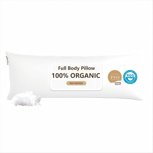 Goose Down Body Pillows for Adults, Large Body Pillow for Side Sleeper, Hugging Feather Body Pillow Insert, Cooling 20x54 Full Length Long Pillow for Bed with 100% Organic Cotton Shell, White 20"x54"