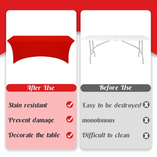 HAISIWLKJ 6 Pack Table Cloth 8ft Red Tablecloths for Rectangle Folding Table Spandex Fitted Stretch Cover Wrinkle Resistant Washable Protector for Party, Wedding, Banquet, Festival.