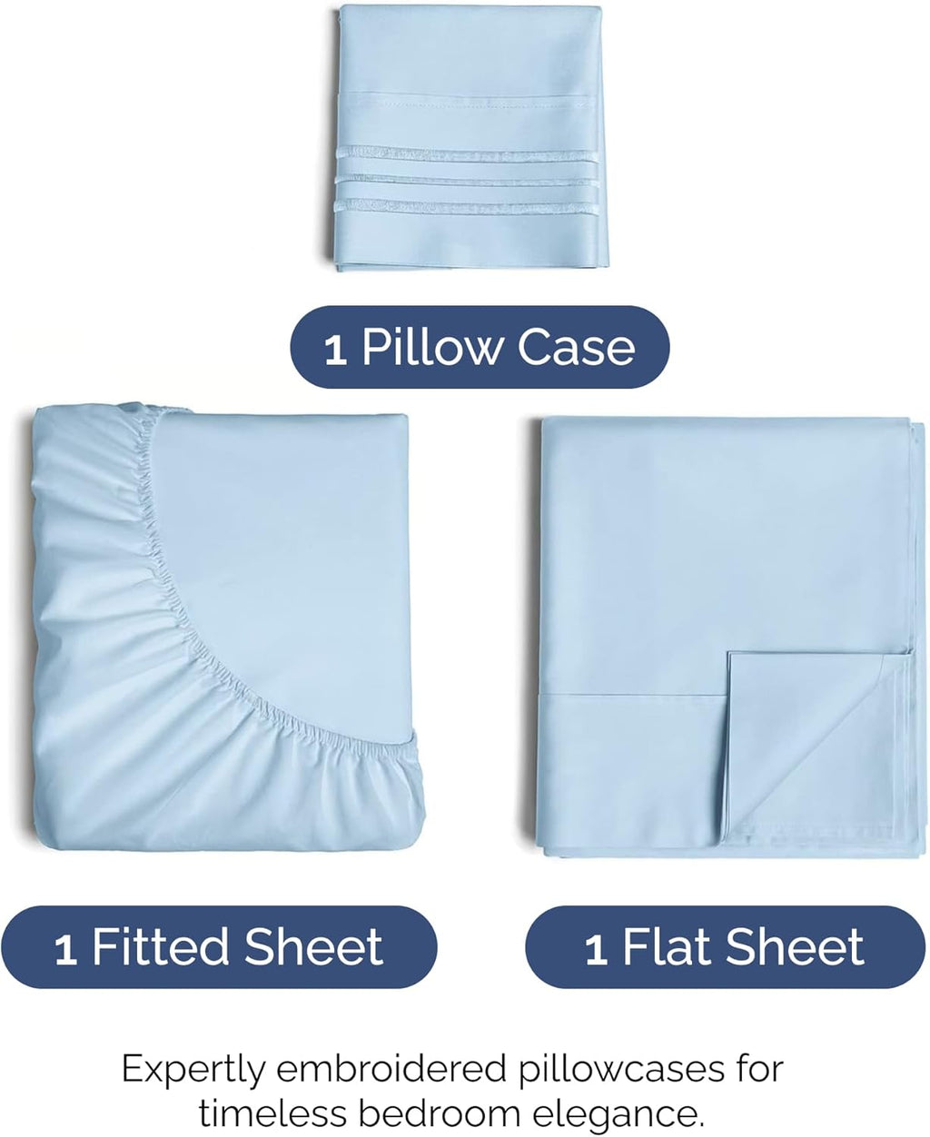 Skiennix Twin Size Sheet Set - Comfy Cooling Bed Sheets for All Ages - Deep Pockets, Soft & Wrinkle-Free - Light Blue