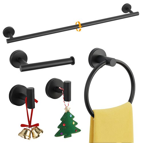 Twirobt 5-Piece Matte Black Bathroom Hardware Set, Towel Racks Set for Bathroom SUS304 Stainless Steel Toilet Paper Holder Wall Mounted, 24 Inch Modern Bathroom Accessories Kit
