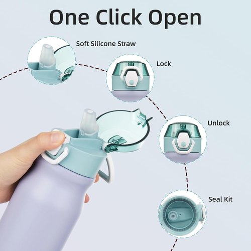 BJPKPK Stainless Steel Water Bottle - Insulated 25oz Thermal Flask with Straw Lid | Modern Blue