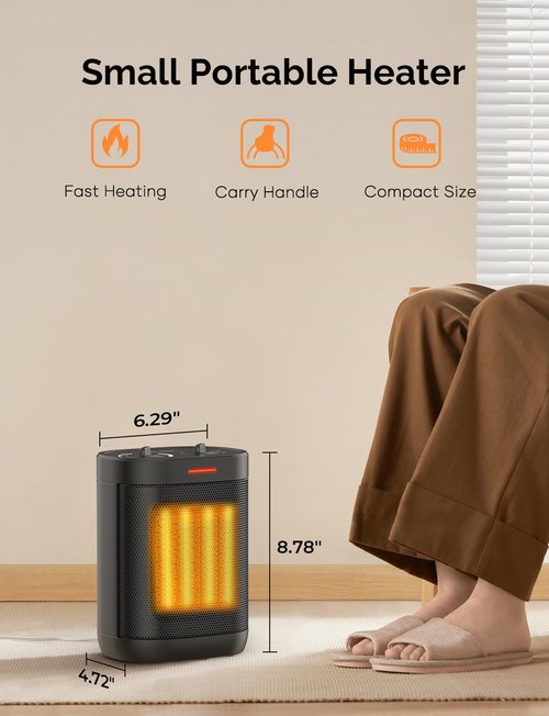 1500W PTC Ceramic Space Heater For Indoor Use, Portable Electric Heater with Adjustable Thermostat, Personal Office Heater with Overheat Tip-over, Small Safe for Indoor Home Bedroom