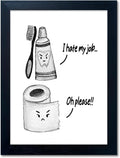 Skiennix Kids Bathroom Decor - Cute Framed Canvas Print with Funny Artwork | Modern Black and White Design