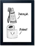 Boswaydeco Kids Bathroom Decor - Cute Black and White Wall Art Print | Funny Toilet Paper & Toothbrush Design