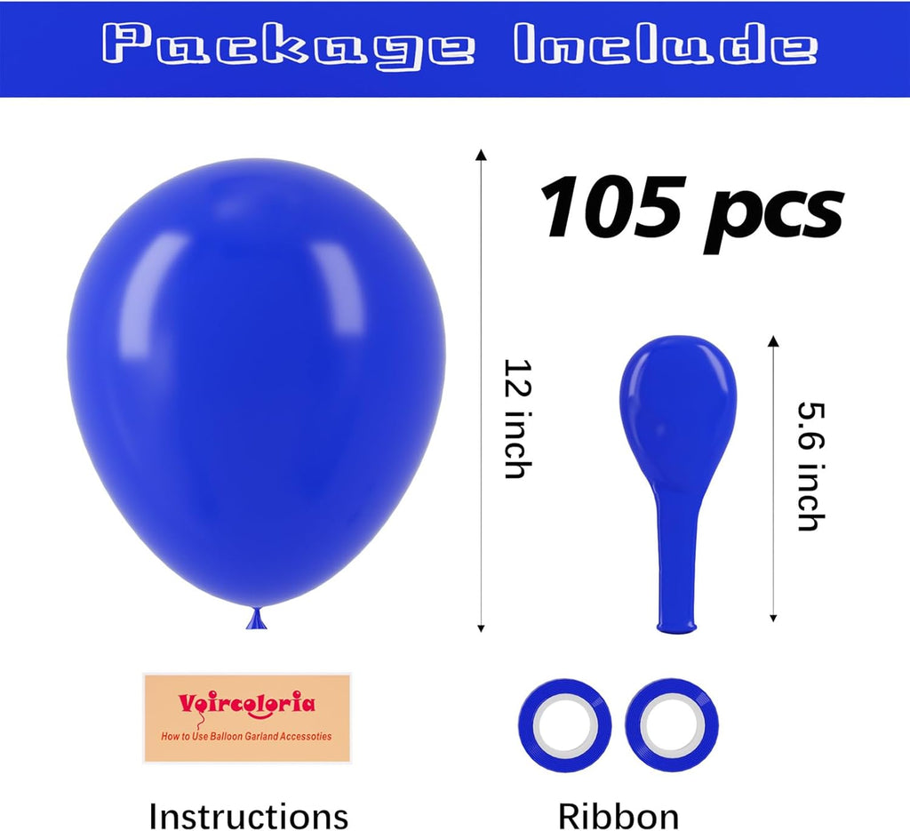 Voircoloria 105pcs Royal Blue Balloons - 12 Inch Party Balloons for Birthdays & Celebrations
