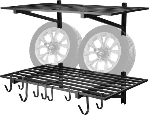Heavy Duty Garage Wall Shelving by [Brand Name] - 2 Pack 2' x 4' Wall Mount Storage Rack | Holds 200 lbs Each, Black