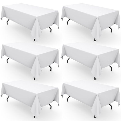Pureegg Rectangle Table Cloth 60" x 102" – Durable Polyester Tablecloth Offers Reusable & Washable Protection, Ideal for Outdoor Party, Picnic, Wedding, Banquet and Birthday, 6 Pack, White