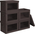 Homsorout Stackable Storage Bins - Medium Foldable Closet Organizers with Lids | 5-Pack, Brown