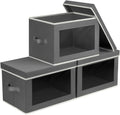 Homsorout Stackable Storage Bins - Large Foldable Closet Organizers with Lids | 3-Pack Dark Grey
