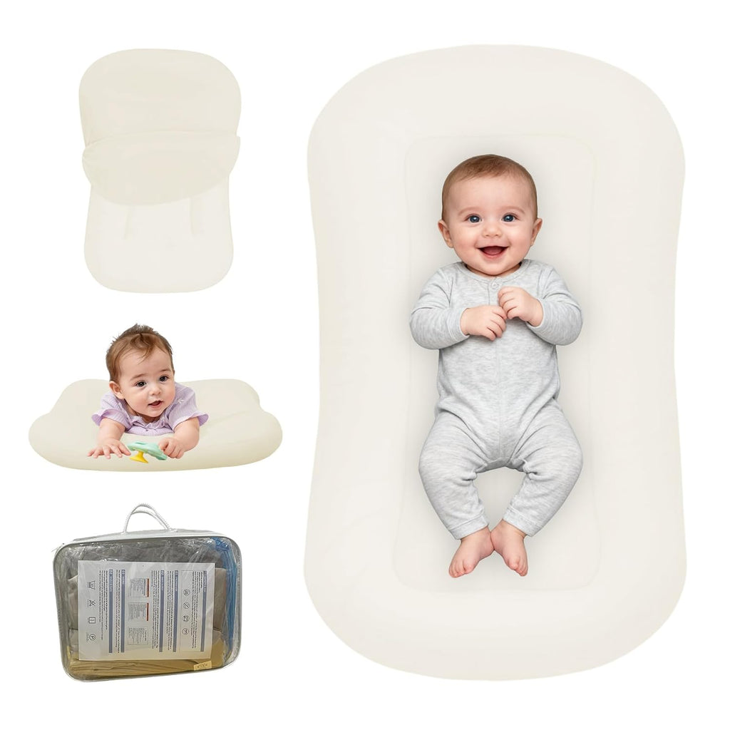 Baby Lounger - Bionic Design for Newborns | Soft Organic Cotton, Breathable for Infants 0-18 Months (White)