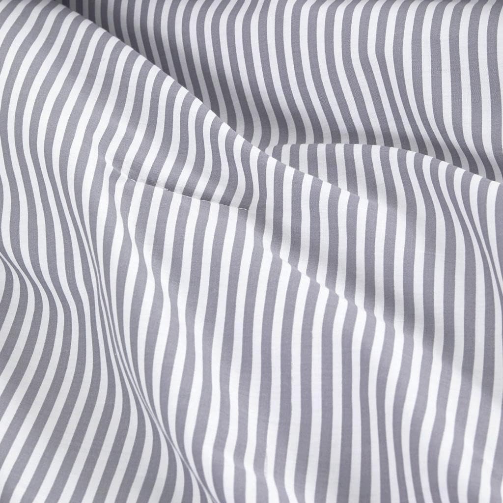 Wake In Cloud - Striped Comforter Set, 100% Cotton Fabric, Ticking Stripe Vertical Pinstripe Neutral Farmhouse Aesthetic, 3 Pieces Bedding Set, Gray, King Size
