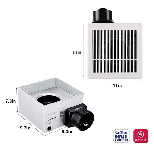 Tech Drive Bathroom Exhaust Fan 90 CFM 1.5 Sone, Very Quiet Ceiling Mounted Ventilation Fan,White Plastic Grille,Easy to Install