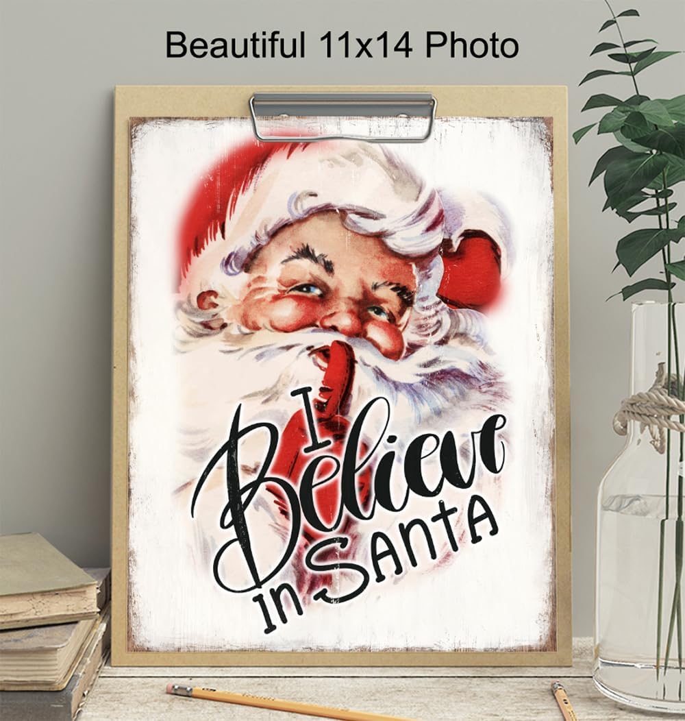 Retro Vintage Christmas Wall Art - Unique 11x14 Holiday Decor Featuring Santa Claus
