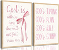 Coquette Pink Bow Canvas Wall Art - Inspirational Bible Verses for Girls' Room Decor | 12"x16" Unframed