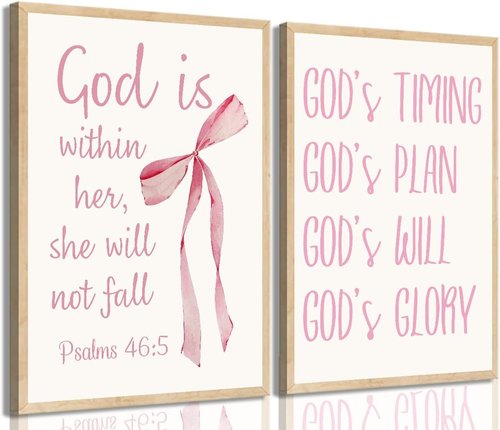 Coquette Pink Bow Canvas Wall Art - Inspirational Bible Verses for Girls' Room Decor | 12"x16" Unframed