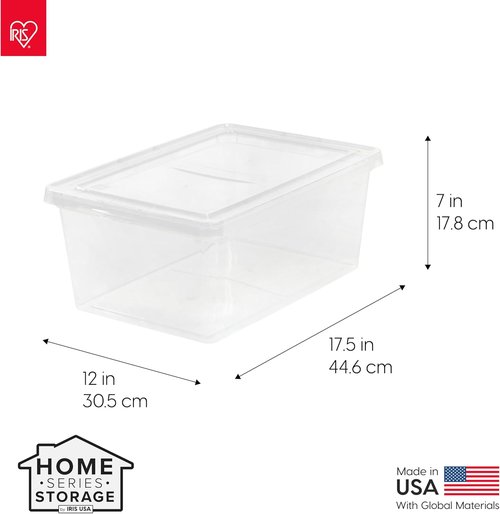 IRIS USA Storage Bins - 12-Pack Clear Stackable Containers with Lids for Organizing Shoes & Classroom - 17 Quart
