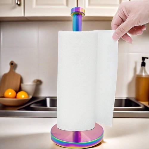 Keiwhsly Stainless Steel Paper Towel Holder Countertop, Rainbow Kitchen Roll Holder Stand with Weighted Base Removable Top for a Variety of Paper Towels