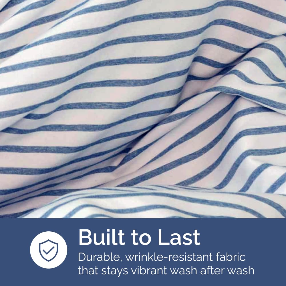 Split King Fitted Bed Sheet - Bottom Single Fitted Sheet Only - Soft Hotel Luxury Bedding w/ 8-16 Inch Deep Pockets - Breathable & Wrinkle Free - Easy-Care, Fade & Shrink Resistant - Blue Stripes 2