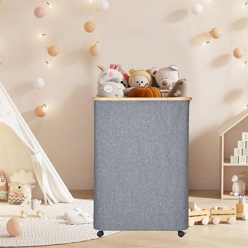 Large Laundry Hamper with Wheels | 144L Collapsible Laundry Basket with Removable Bag | Dirty Clothes Hamper with Lid for Bedroom, Bathroom | CarzyHome Double Rolling Laundry Basket with Handles, Grey
