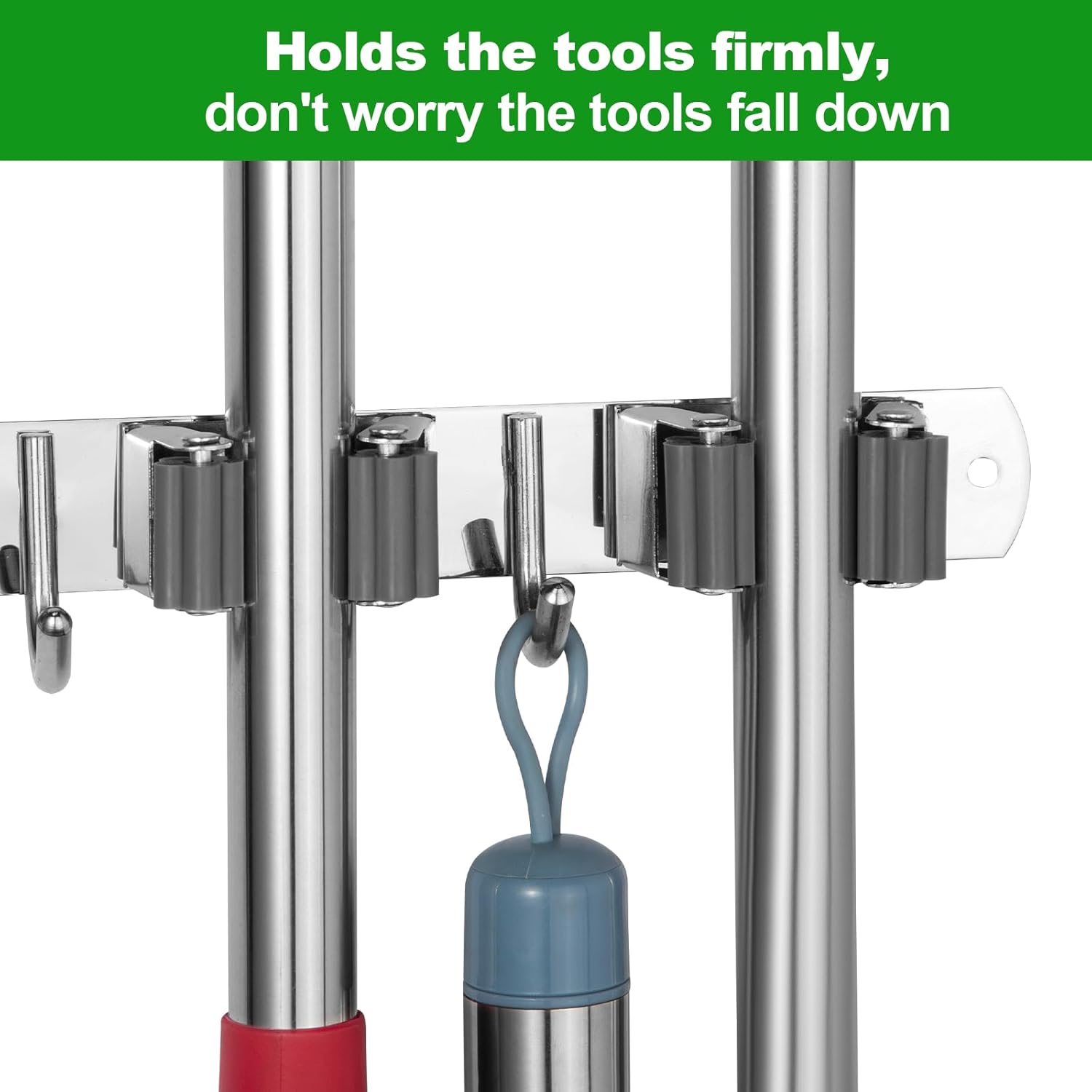 Voze Mop and Broom Holder - 5 Racks & 4 Hooks, Heavy-Duty Wall Mount Organizer for Home & Garage