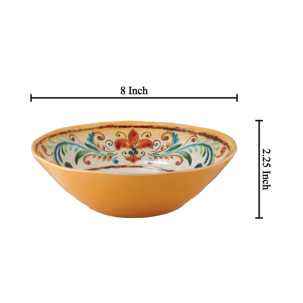 UPware Tuscany Melamine Bowl Set, Round Bowls for Pasta, Rice, Soup, and Salad, BPA-Free, Dishwasher Safe, Shatter-Proof, Yellow, 8 Inch, Set of 6