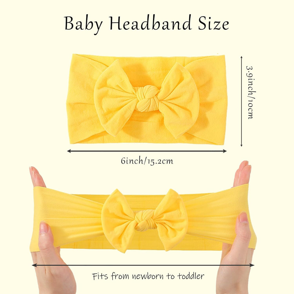 Skiennix 5Pcs Nylon Baby Bow Headbands - Soft, Stretchy Hairbands for Newborns & Toddlers