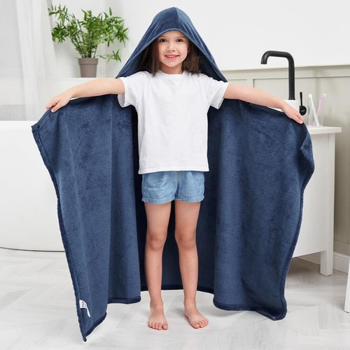 Hiturbo 3Pcs Kids Fleece Hooded Towel: Soft Plush Warm Blanket - 50"x30" Pool Beach Bath Swim Towel Wrap for 3-12 Yrs (Navy+Pink+Red)