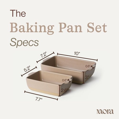Mora Ceramic Baking Dishes Set of 2 - Versatile Porcelain Casserole & Loaf Pans | 7x11 in, Mushroom Color
