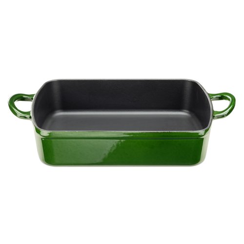 Navaris Cast Iron Casserole Dish - Enameled Oven Baking Pan - Large Enamel Coated Roasting Pan for Meat or Vegetable Casseroles, Lasagna Dish - Green
