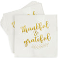 50 Pack Thanksgiving Cocktail Napkins Party Supplies Table Decorations, Thankful and Grateful (5 x 5 In)