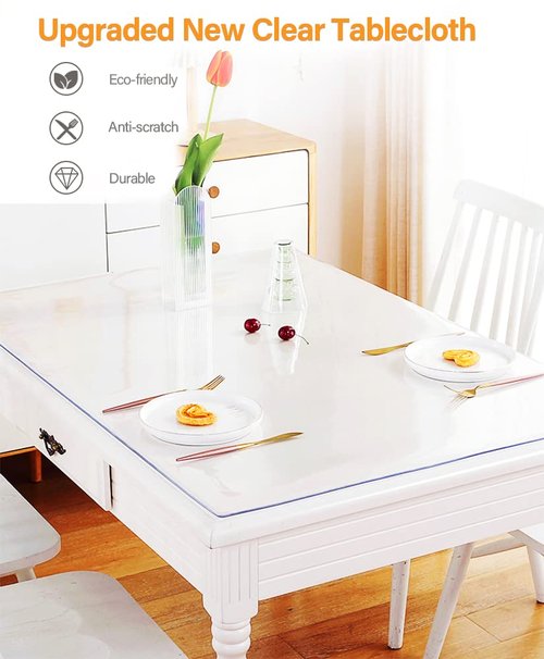 VeeCano 44X96 Inch Clear Table Protector for Dining Room Table Wooden Furniture Protection Tabletop Protector Plastic Wipeable Tablecloth Thicken Desk Blotter Cover Mat Protective Vinyl Pad Easy Clean