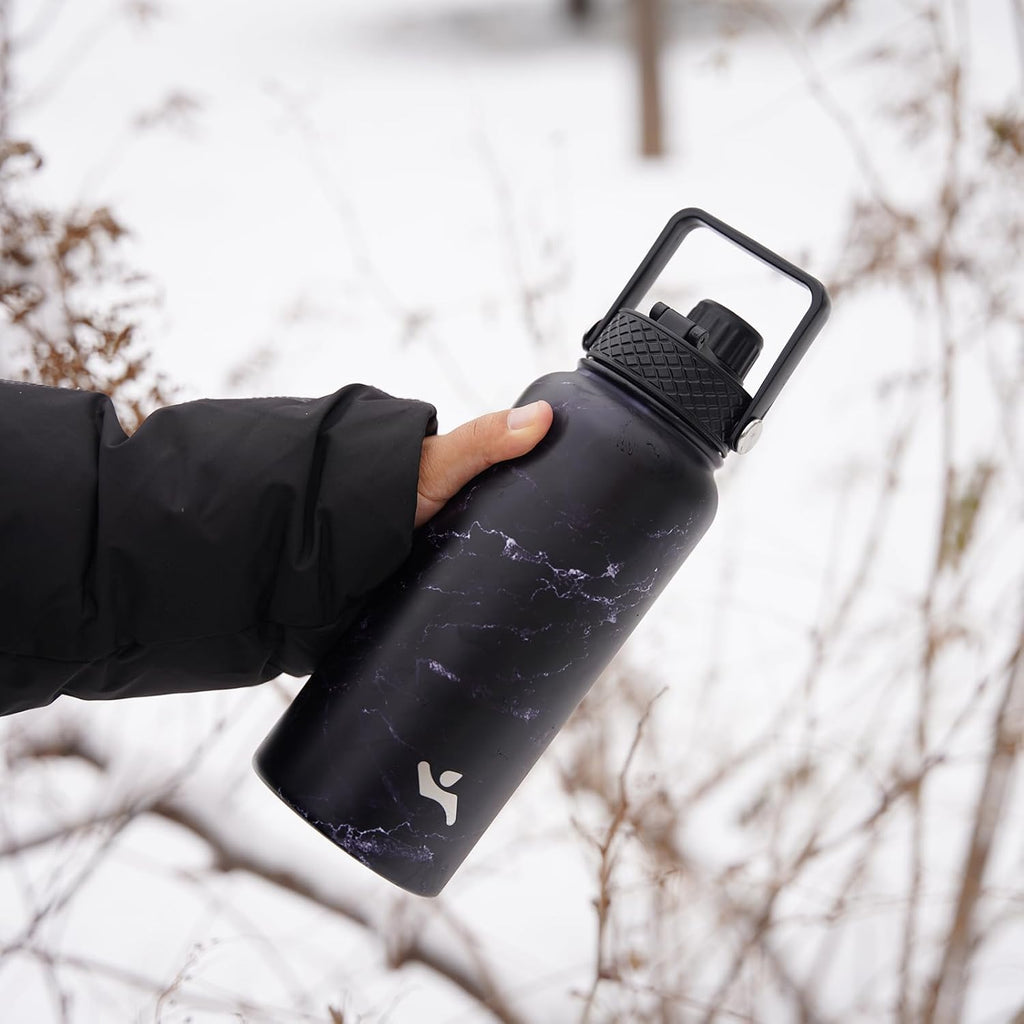 Skiennix 32 oz Insulated Stainless Steel Water Bottle - Durable Sport Bottle with 3 Lids | Army Green