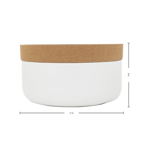 Kamenstein 2 Compartment Large Bowl Extends Produce Freshness, 11 x 11 x 6 Inch, Natural Cork and White Ceramic