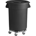 PRO&Family 32 Gallon Round Trash Can - Heavy-Duty Rolling Waste Container with Lid for Kitchen & Office (Black)