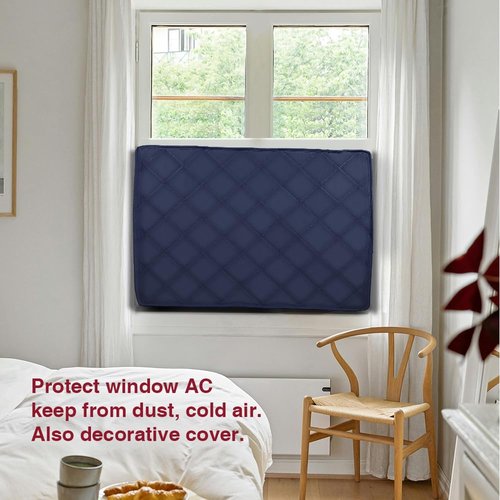 PAMISO Indoor Air Conditioner Cover, 28 X 20 X 3.57 Inch AC Unit Dark Blue Cover for Inside with Thick Elastic Strap