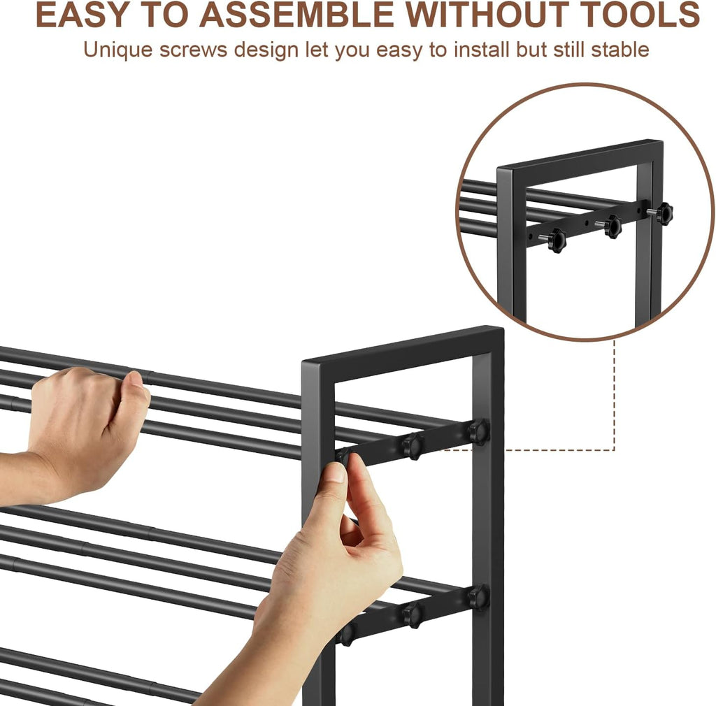 Skiennix 3-Tier Expandable Shoe Rack - Adjustable Heavy-Duty Metal Storage Organizer | Black