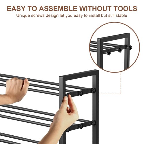HDDTTZ 3-Tier Expandable Shoe Rack, Adjustable Shoe Shelf Storage Organizer Heavy Duty Metal Free Standing Shoe Rack for Entryway Closet Doorway (Black)
