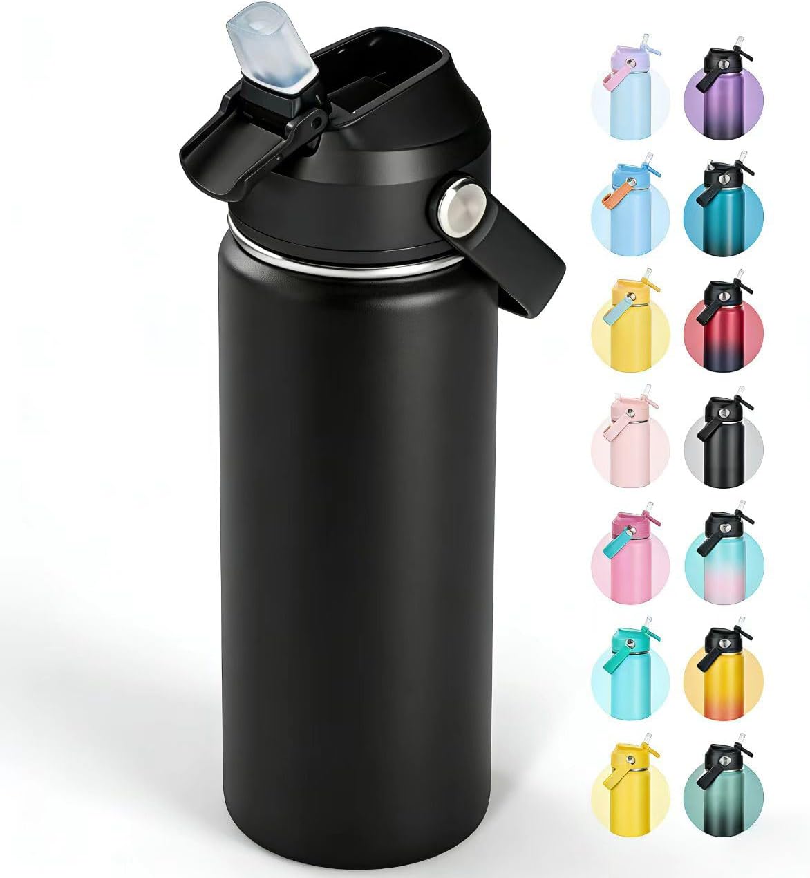 Skiennix 18oz Insulated Stainless Steel Water Bottle - Wide Mouth, Double Wall, Leak Proof, Black