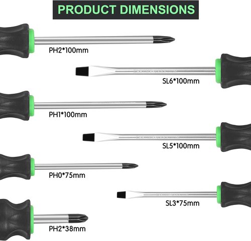 GURADESIGN 7-Piece Magnetic Screwdriver Set - Professional Cushion Grip | 4 Phillips & 3 Flat