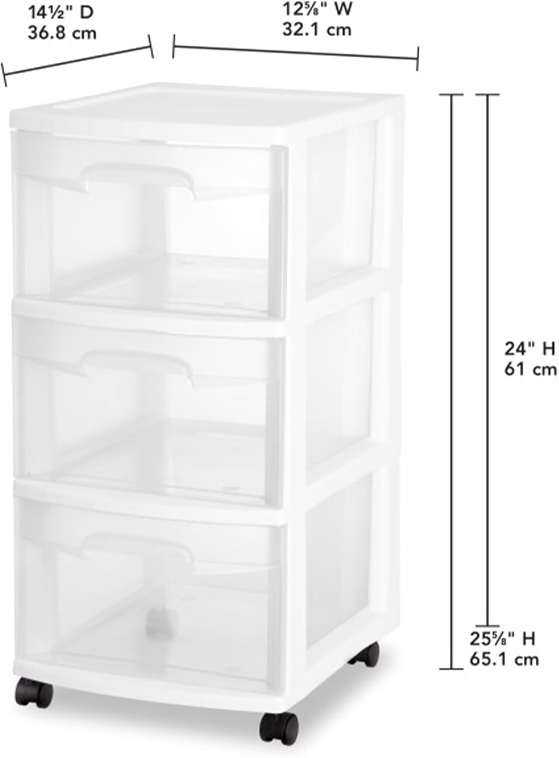 Sterilite 3-Drawer Rolling Storage Organizer - Versatile Plastic Bin Cart for Closet - White, 6 Pack