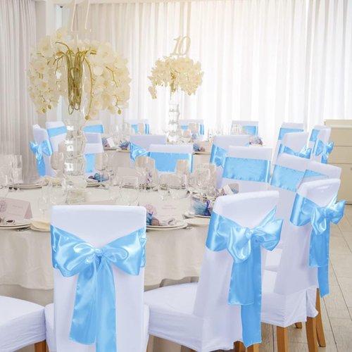 Babenest Satin Chair Sashes - Upgraded 30 Pcs Chair Ribbons & Bows for Weddings & Events | Baby Blue