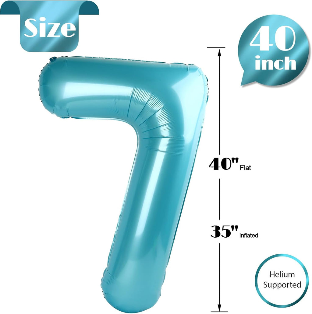 Pearlescent Blue Number 7 Balloon - 40 Inch Birthday Decoration for Kids & Adults