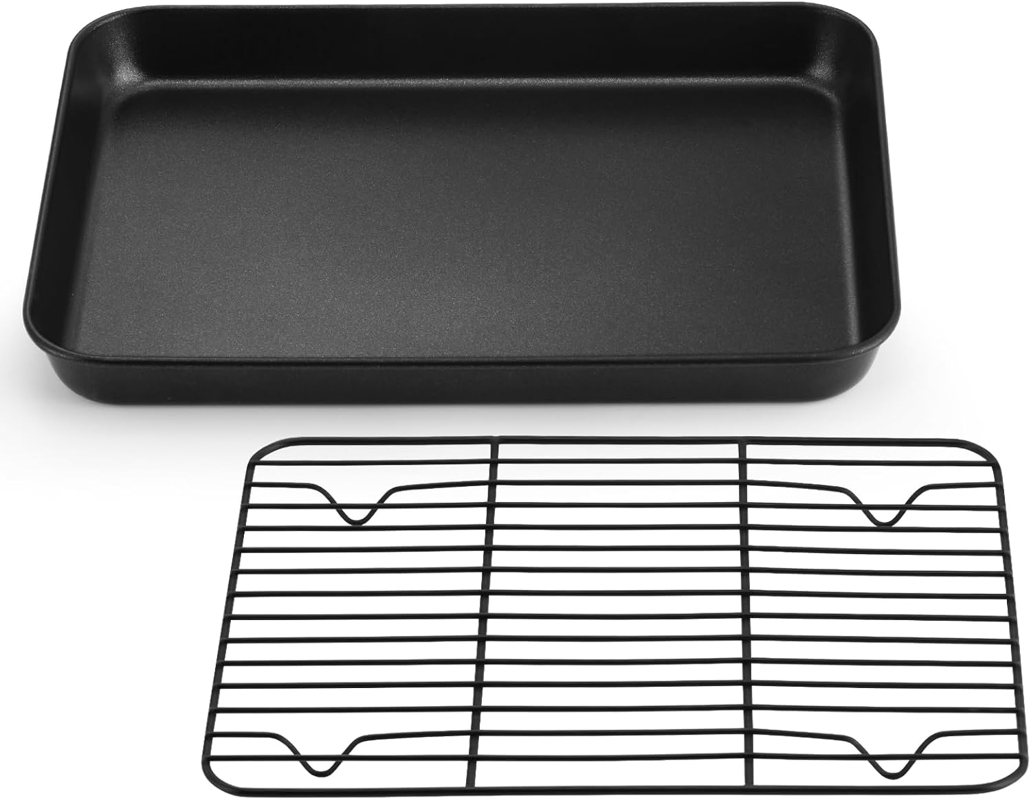 P&P CHEF Nonstick Baking Sheet Pan with Cooling Rack - Easy Clean Oven Tray, Black, 10.4 x 8 Inch