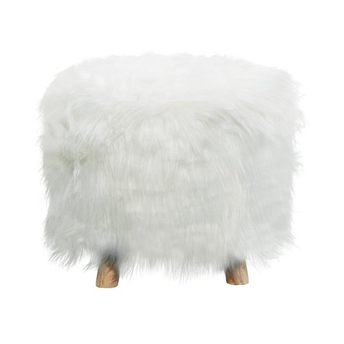Deco 79 Polyester Stool with Faux Fur, 19" x 19" x 16", White
