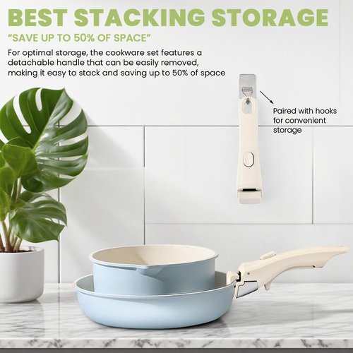 WeiLingBo Removable Pot Handle,White Detachable Pan Handles,Universal Pan Handle, Replacement Handles for Pots and Pans with Anti-Scald Clip,Fits All Cookware
