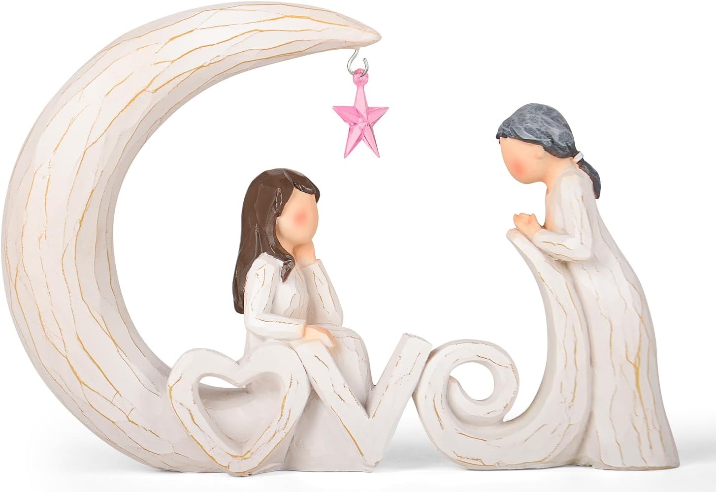 Regine Switzerland Mother Daughter Figurine - Sentimental Resin Sculpture with Love Letters & Pink Star | Perfect Birthday Gift for Mom