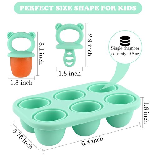 HUAKENER Mini Popsicle Molds, Silicone Popsicle Mold for Toddlers, 6-Cavity Ice Pop Molds with Handle for Making Healthy Baby Food, Breastmilk Popsicle (Green)