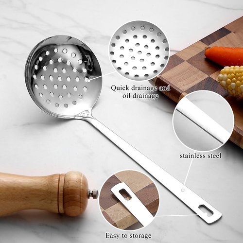 Berglander Kitchen Skimmer Slotted Spoon - Stainless Steel Spider Strainer for Straining Pasta/Cooking/Frying, Durable Rust-Resistant Kitchen Utensils Skimmer Ladle