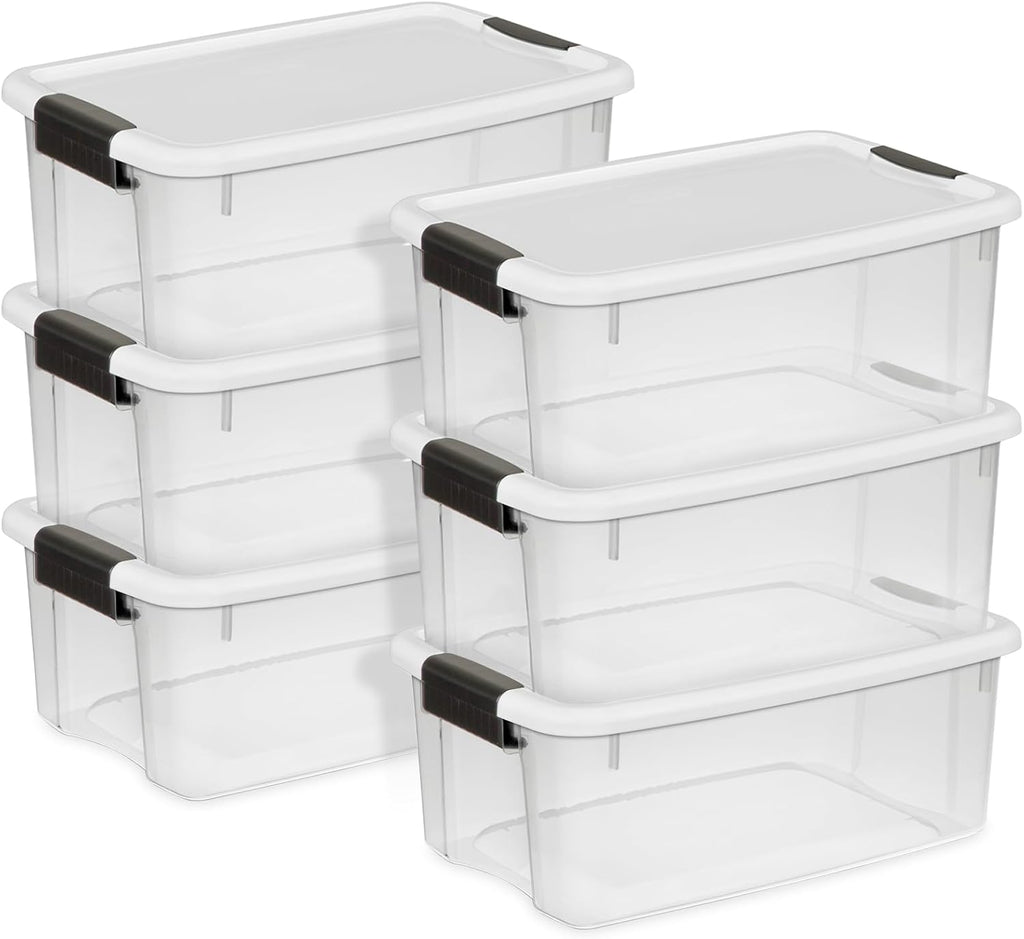Sterilite 6-Pack Ultra Latching Storage Bins - Clear Plastic 18 Quart Organizing Containers for Home & Office